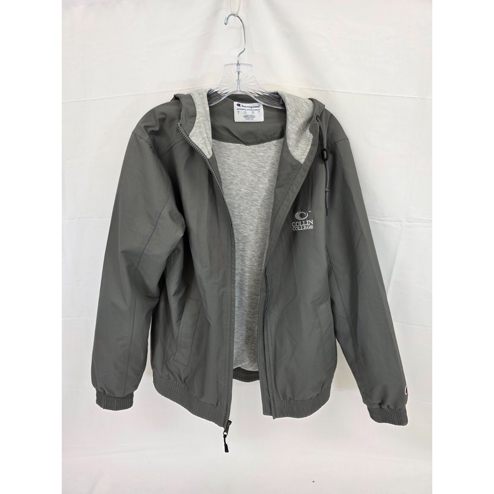 Champion Mens XS Gray Collin College Hooded Windbreaker Jacket Full Zip Lined